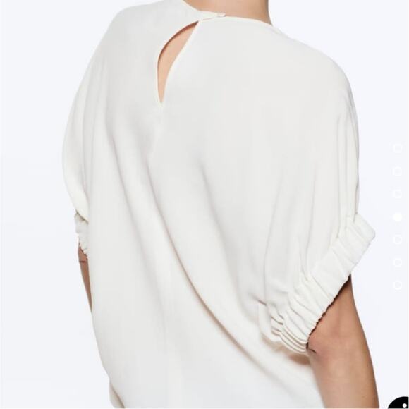 ZARA Ruched Sleeve Blouse White Viscose Size Medium - Picture 4 of 11